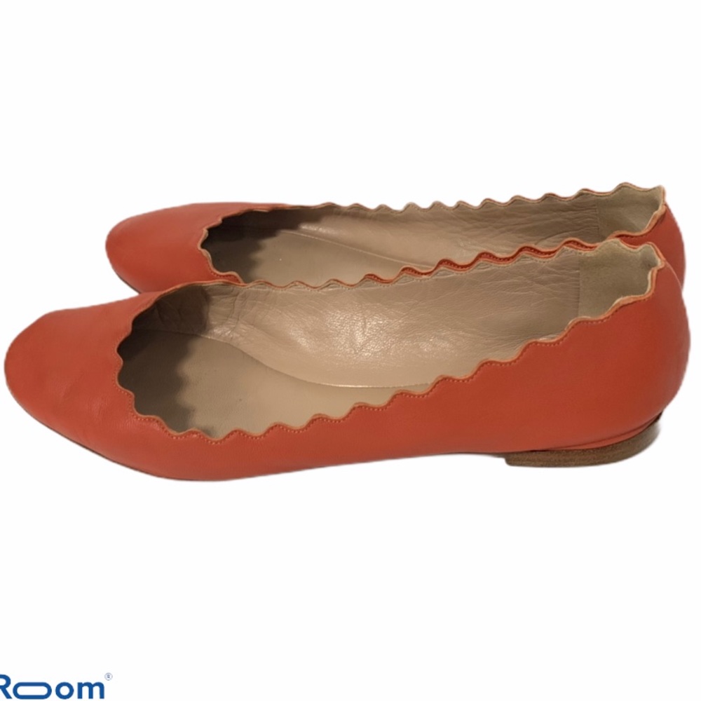 CHLOE Lauren Scalloped Flats Coral Size 36.5 - Picture 5 of 8